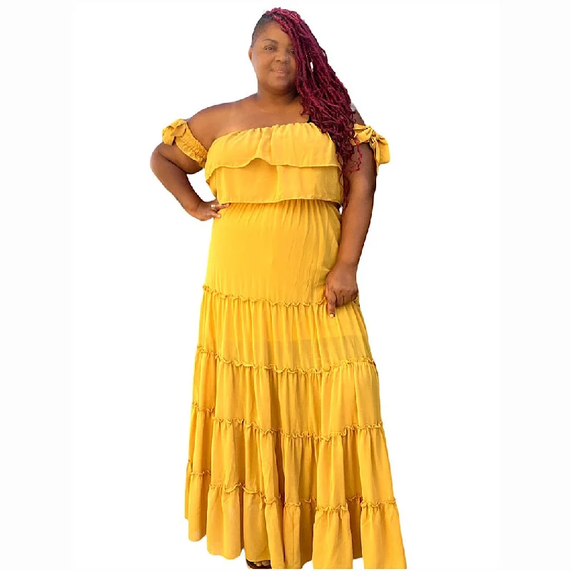 women's custom dressesWomen's Plus Size Honey Mustard Tired Maxi Dress