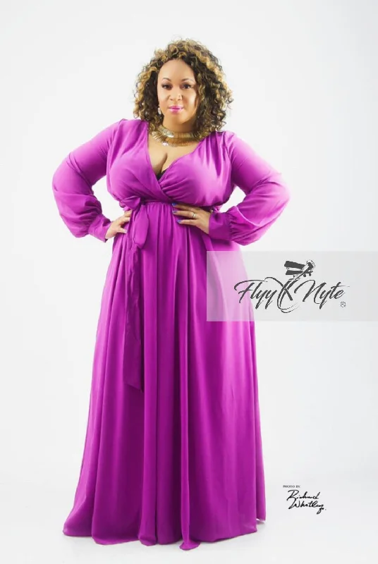 women's empire waist dressesPlus Size Chiffon Wrap Maxi with Attached Tie in Violet