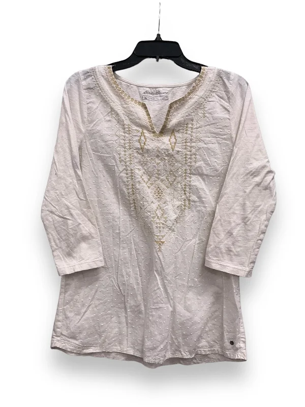 women's tops for those who want to wear pieces that are both functional and fashionableWhite Top 3/4 Sleeve Eddie Bauer, Size M