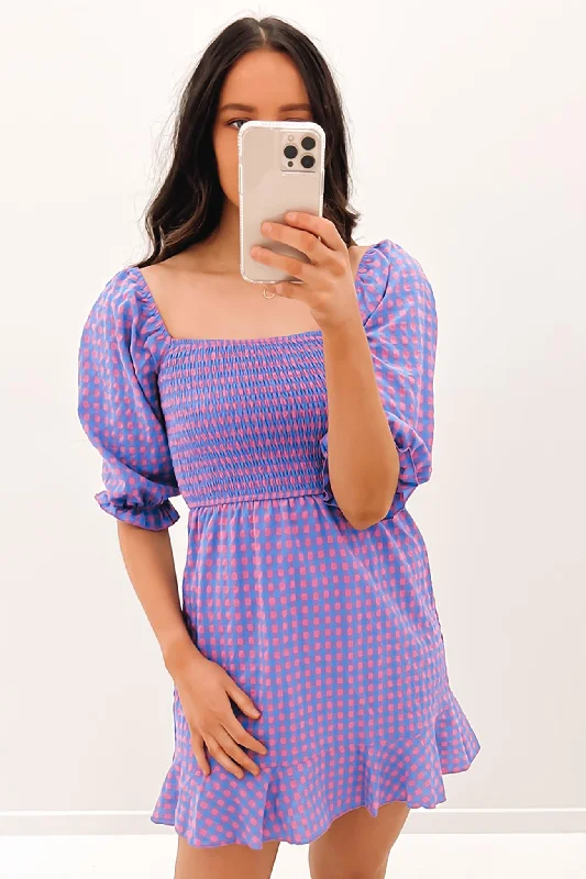 women's sheath dressesElena Mini Dress Pink Blue Gingham