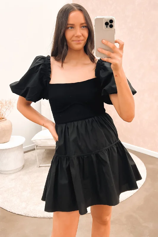 women's flutter-sleeved dressesHarp Mini Dress Black