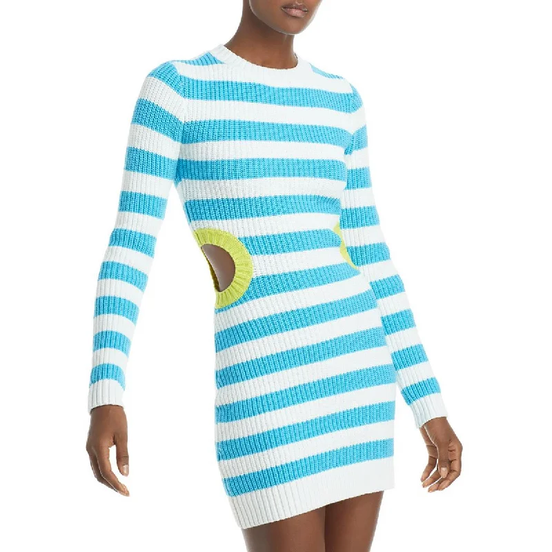 Solid Color DressSTAUD Womens Striped Cut-Out Mini Sweaterdress