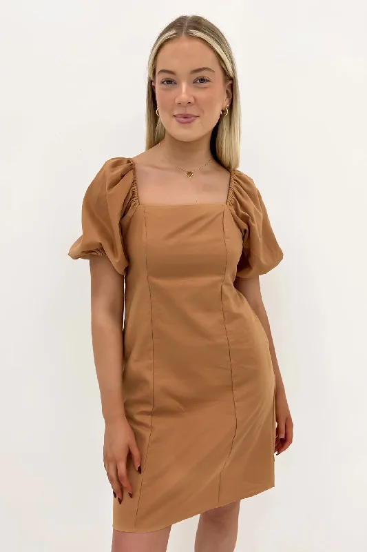 women's unique dressesAria Shirred Back Mini Dress Tan