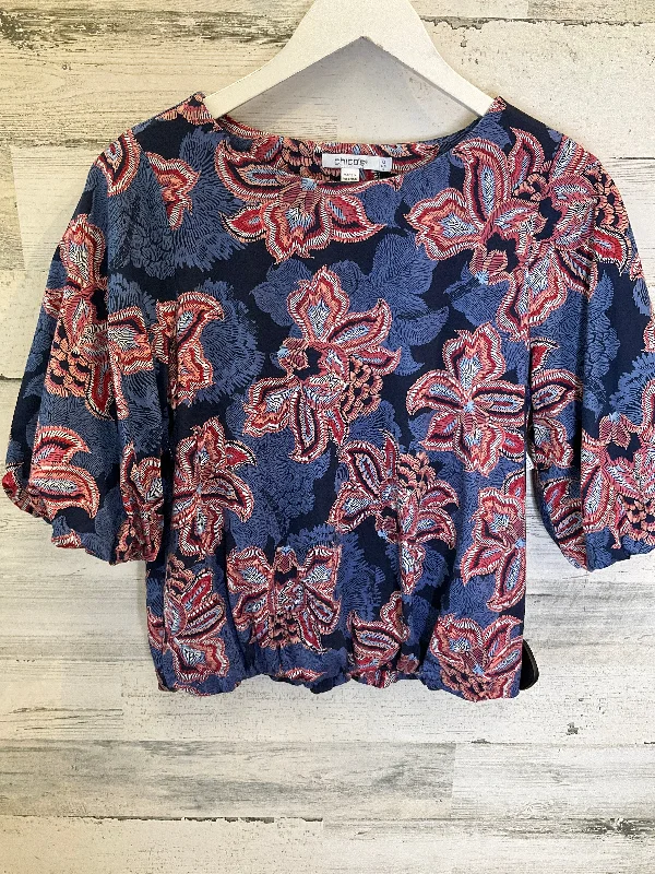 women's tops for those who value both quality and affordabilityBlue & Red Top 3/4 Sleeve Chicos, Size S