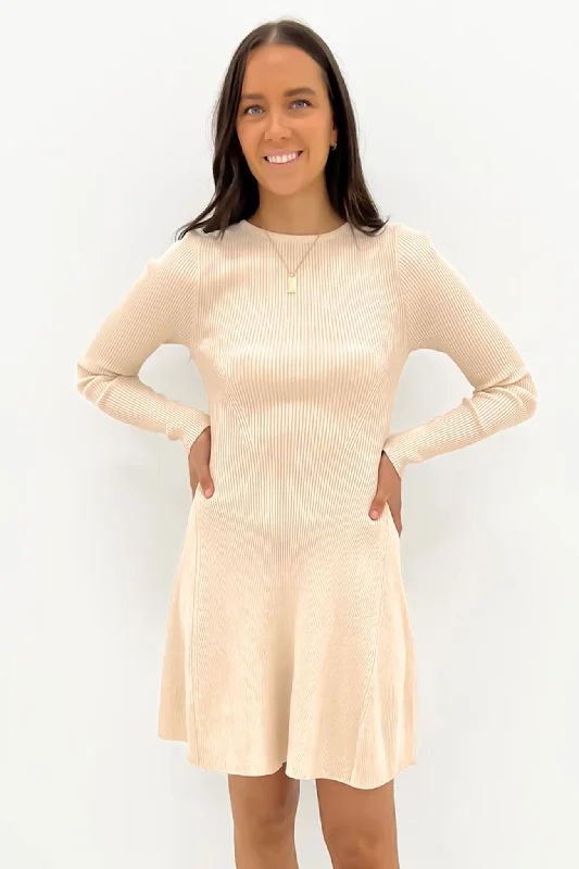 women's solid color dressesKiani Rib Knit Mini Dress Cream