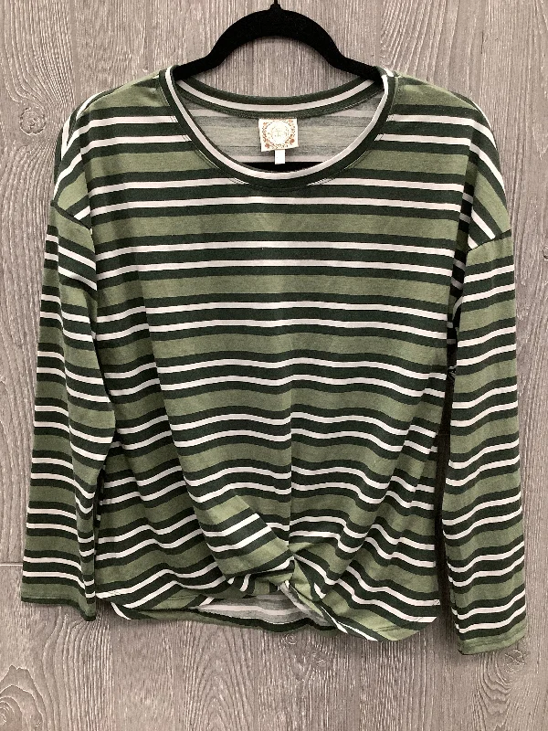 women's tops for statement-making outfitsTop Long Sleeve By Tru Self In Green & White, Size: S