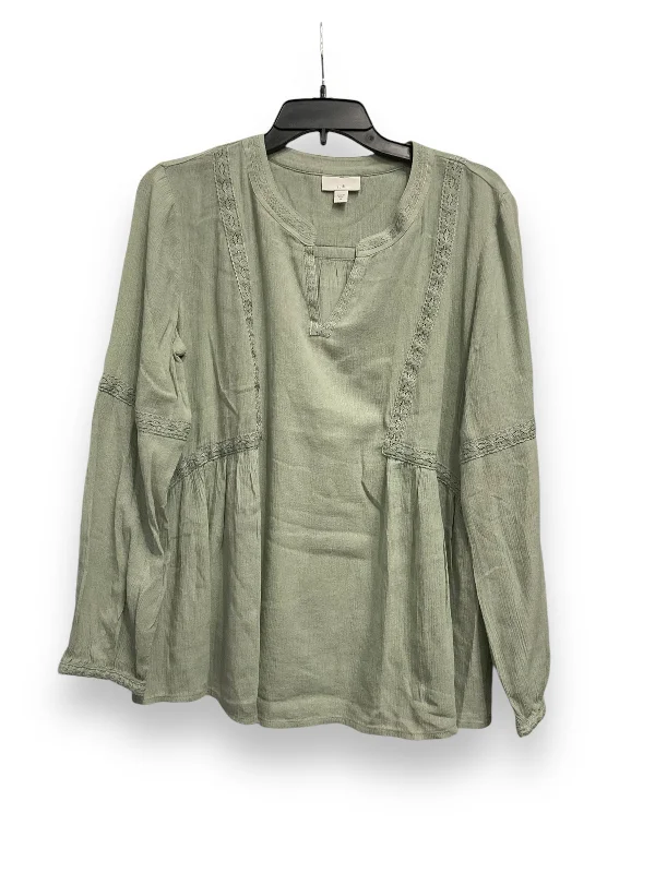 women's tops with ruffled hemsTop Long Sleeve By J. Jill In Green, Size: Xs