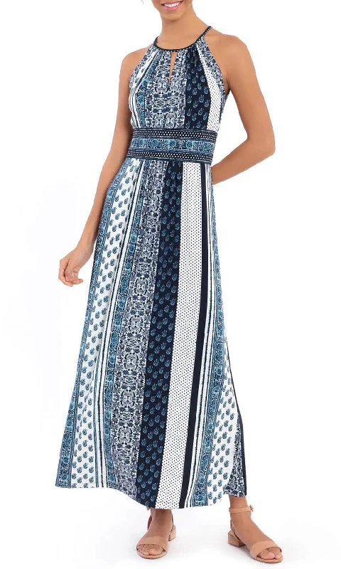 women's neon dressesLondon Times T6345M - Keyhole Front Print Maxi Dress