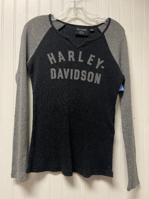 off-the-shoulder women's topsTop Long Sleeve Basic By Harley Davidson In Black & Grey, Size: S