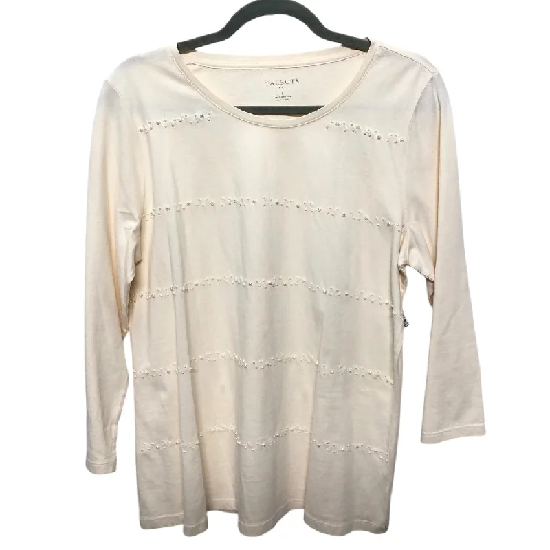 women's tops with cold-shoulder cuts and lace detailingTop Long Sleeve Basic By Talbots In Beige, Size: L