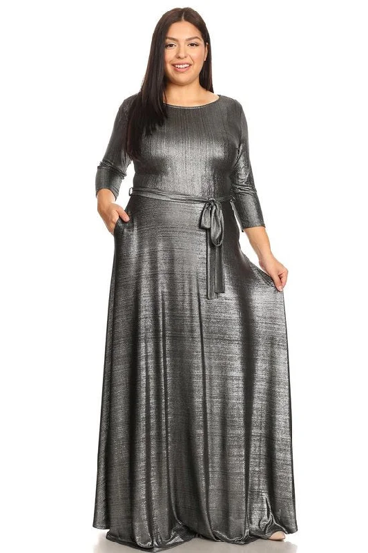 women's one-shoulder dressesSilver Metallic Gabby Maxi Dress