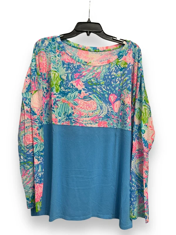 chic women's tops for everyday wearTop Long Sleeve Designer By Lilly Pulitzer In Blue & Pink, Size: Xl