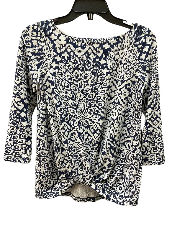 women's tops for relaxed weekendsBlue White Top 3/4 Sleeve Lilly Pulitzer, Size Xs