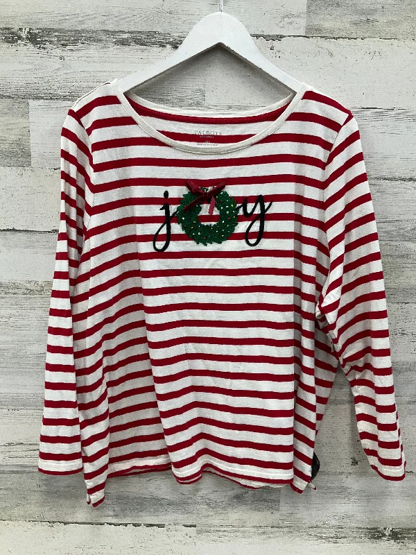 silk women's topsTop Long Sleeve By Talbots In Red & White, Size: 3x