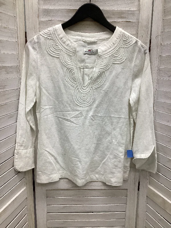 women's tops with ruffled hemsTop Long Sleeve By Vineyard Vines In White, Size: Xs