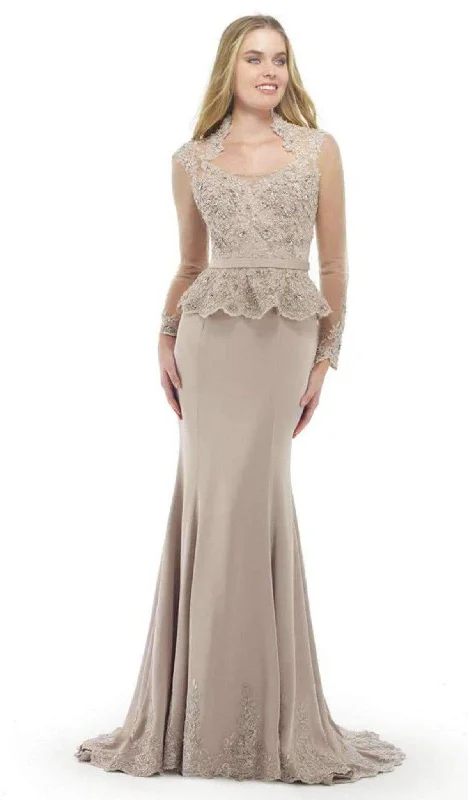 women's pear-shaped body dressesMorrell Maxie Queen Anne Neckline Beaded Sheath Gown 15875 - 1 pc Sand In Size 12 Available