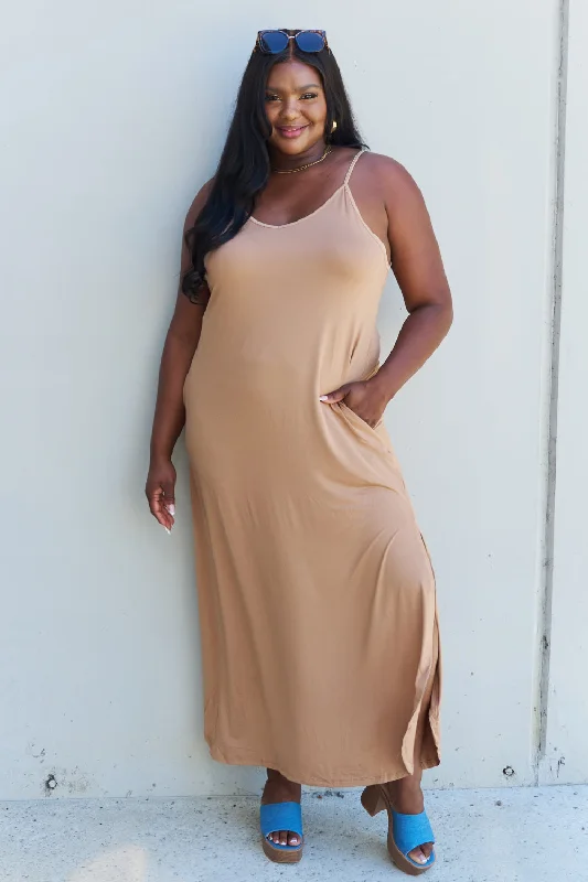 Formal DressPlus Size Cami Side Slit Maxi Dress in Camel