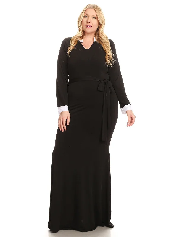 women's evening dressesPlus Size Women Contrast Collared Gown Maxi Dress