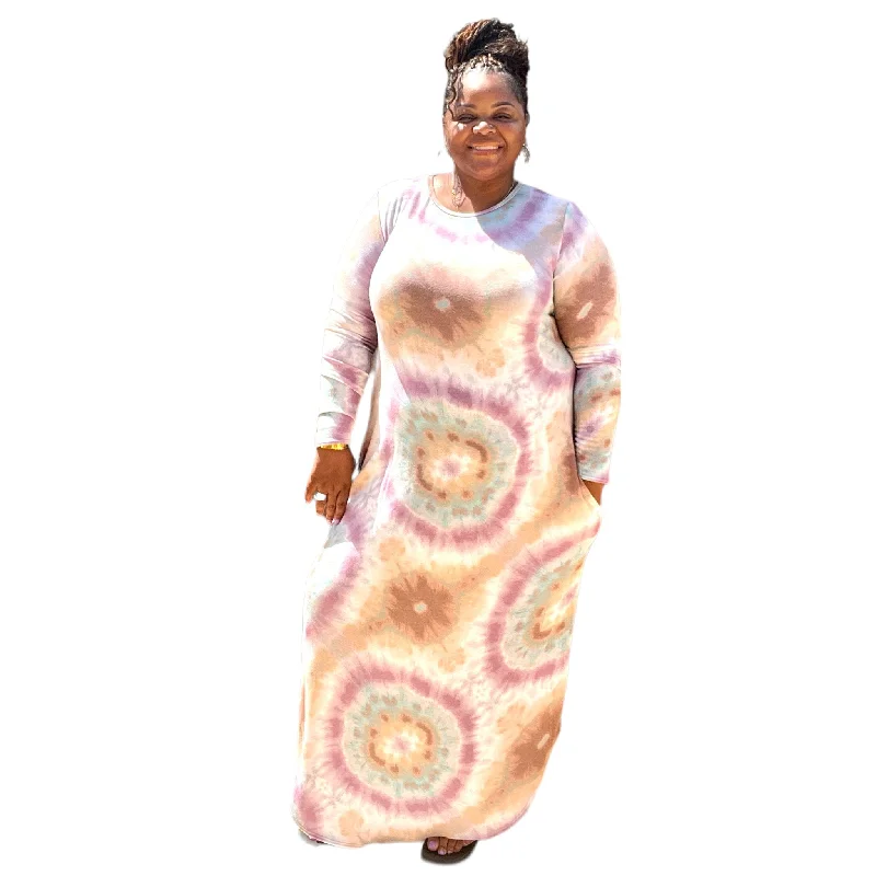 women's flowy dressesWomen’s Plus Size Tie Dye Long Sleeve Maxi Dress