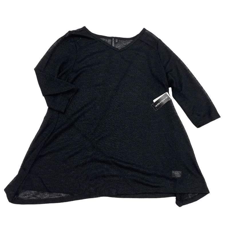 women's tops with asymmetrical designsBLACK TOP 3/4 SLEEVE by CLOTHES MENTOR Size:1X