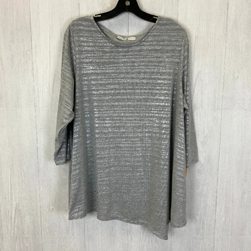 women's tops for those who prefer classic over trendy stylesGrey Top 3/4 Sleeve Signature Collection, Size 1x