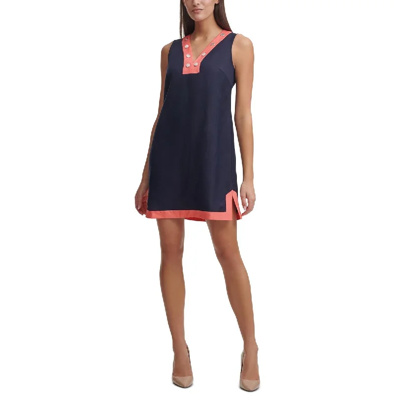 women's satin dressesTommy Hilfiger Womens Contrast Trim Mini Shift Dress