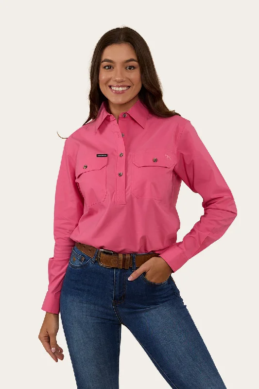 women's tops with ruffled hemsPentecost River Womens Half Button Coolmax Work Shirt - Melon