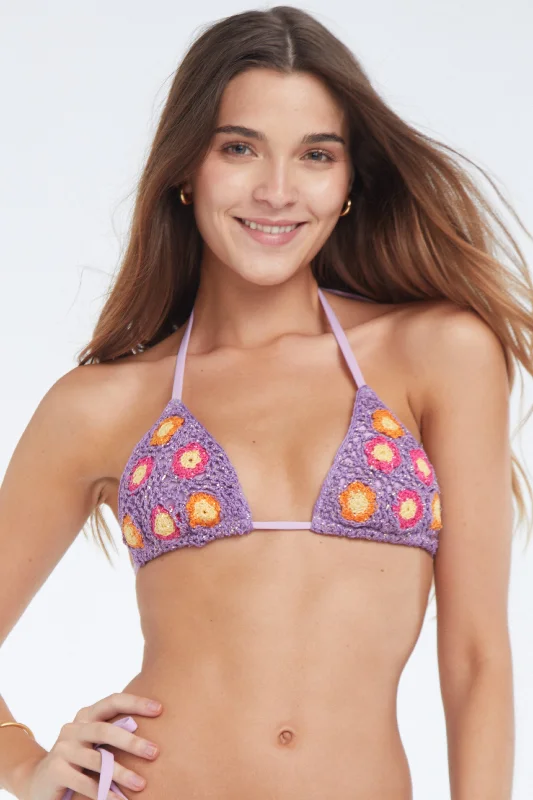 Sheer Female SwimwearAdriana Purple Flowers Crochet Bikini Top