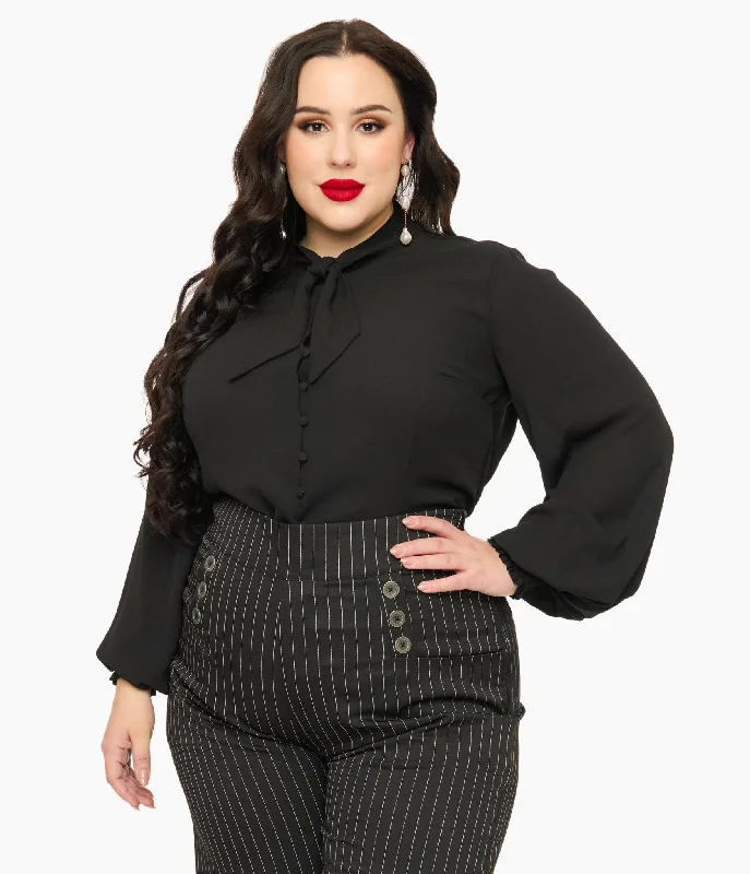 women's tops for those who want to create stylish and put-together outfits without spending a fortuneUnique Vintage Plus Size 1940s Black Neck Tie Blouse