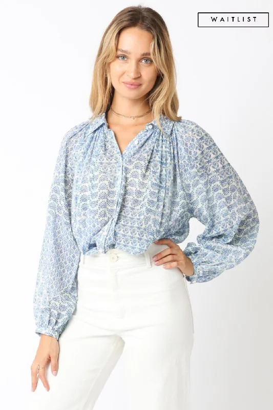 women's tops for those who love bold and vibrant colorsWailist 2/5 ♥ Shirley Long Sleeve Button Down Abstract Print Blouse Blue