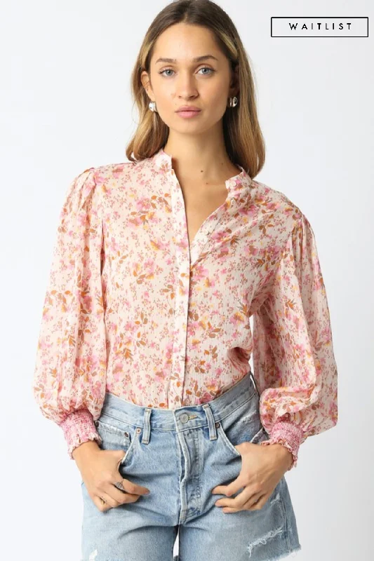 women's tops for those who seek both style and comfortWaitlist 2/5 ♥ Christina Long Sleeve Button Down Floral Print Top Pink