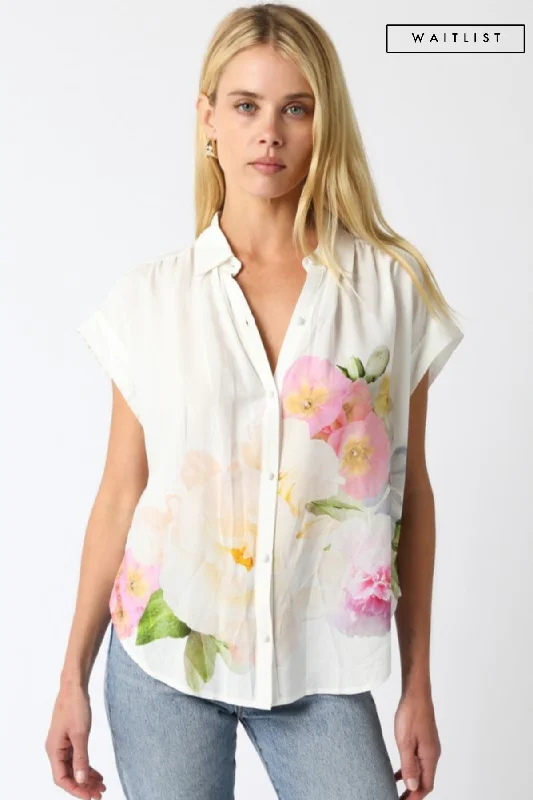 camisoles for womenWaitlist 1/20 ♥ Emily Short Sleeve Button Down Floral Print Top White