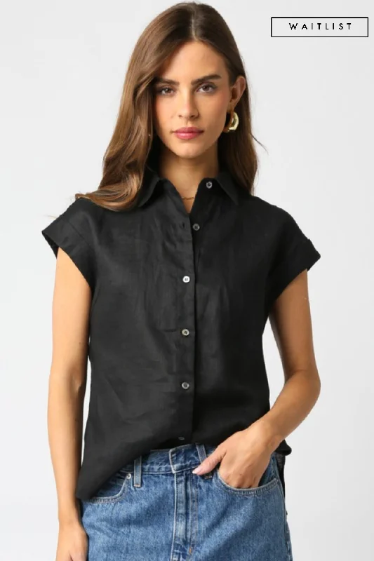 cropped women's topsWaitlist 3/5 ♥ Jules Short Sleeve Linen Button Down Top Black