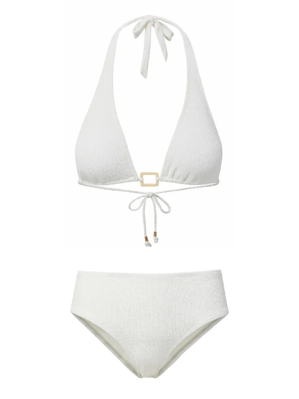 Competitive Female SwimwearAllison Top + Classic Midrise Bottom in Ivory Texture