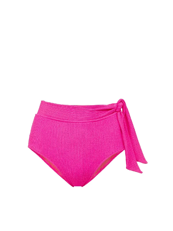 Supportive Female SwimwearSide Tie High Waist Bottom Shocking Pink Textured Stripe