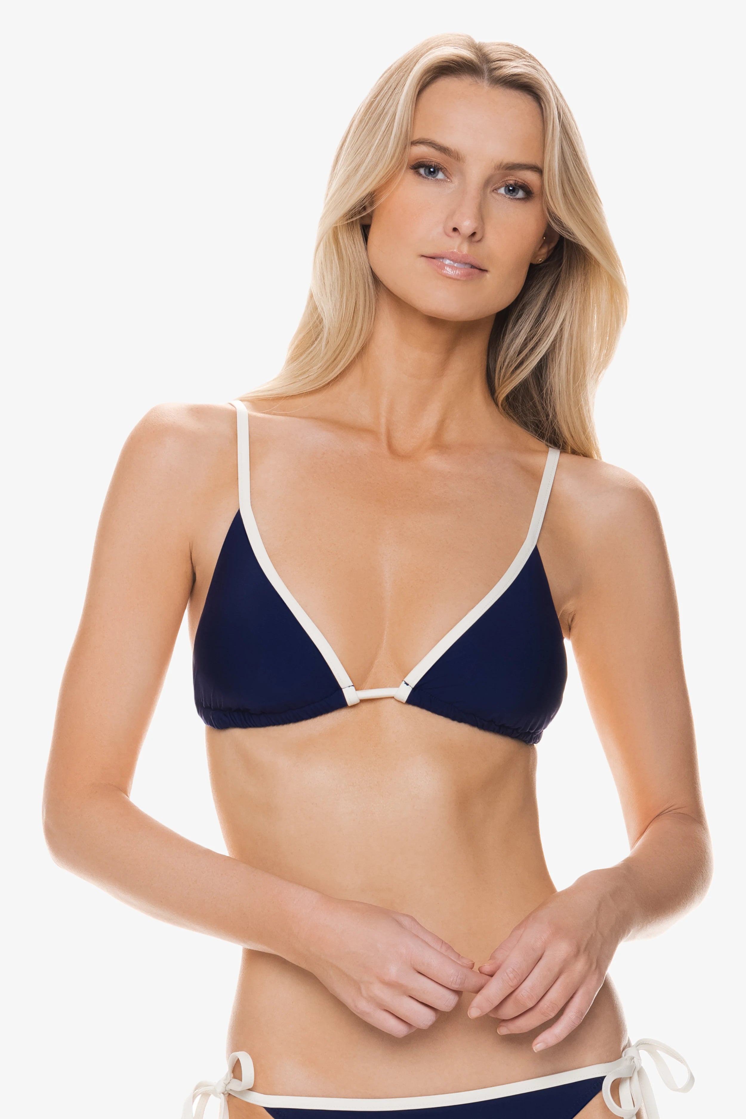 Vibrant Female SwimwearOver The Shoulder String Top  |  Navy Ivory