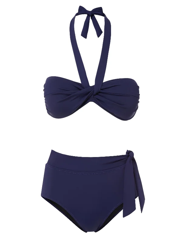 Vibrant Female SwimwearLoryn Top + Side Tie High Waist Bottom in Navy Satin