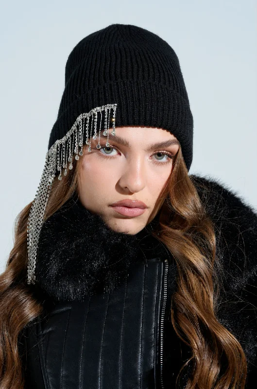 RIRI RHINESTONE FRINGE BEANIE