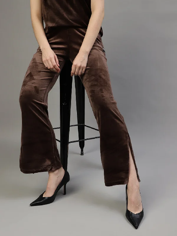 chic women's tops for everyday wearDkny Women Brown Solid Loose Fit Sweatpants