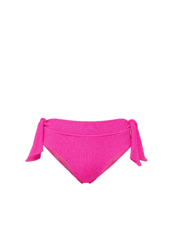 Chic Female SwimwearDouble Tie Midrise Bottom Shocking Pink Textured Stripe