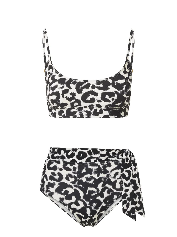 Eco-Conscious Female SwimwearErika Top + Side Tie High Waist Bottom in Mia Leopard