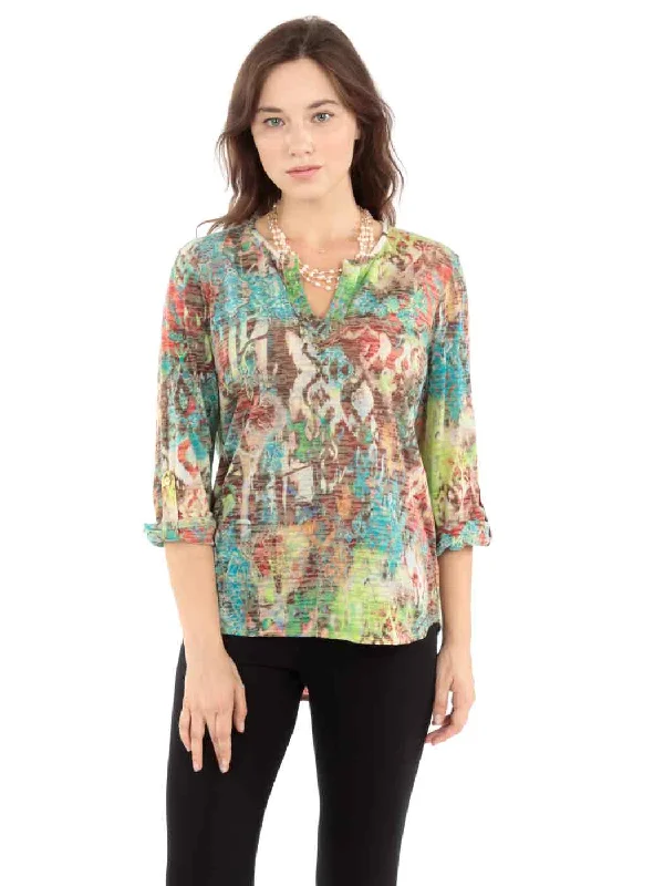 women's stylish topsTianello "Majestic" Print Cotton Burn Out "Avlyne" Blouse