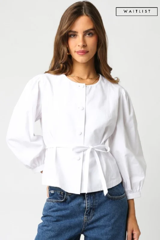 spaghetti strap women's topsWaitlist 1/20 ♥ Isabella Long Sleeve Button Down Waist Tie Top White