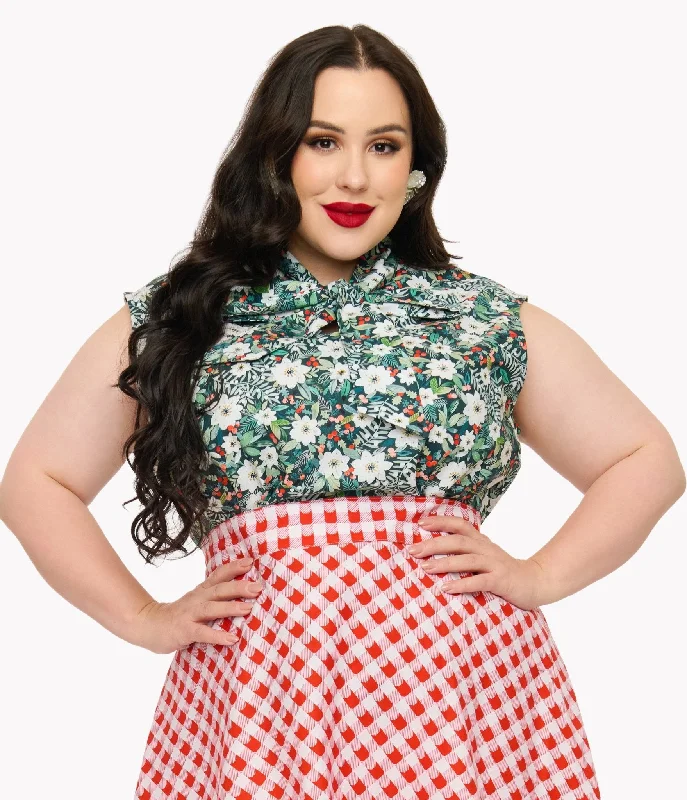 women's tops for glamorous eveningsRetrolicious Plus Size 1950s Winter Floral Cotton Bow Top