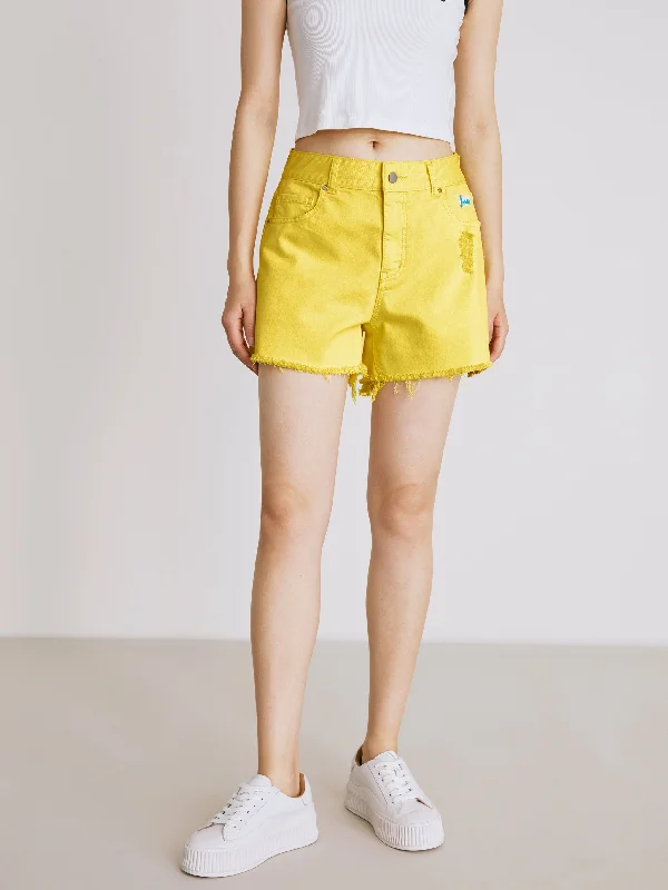 women's distressed shortsSunshine Rubber Label Denim Shorts