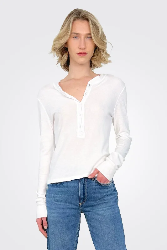 women's tops for bridal showers and baby showersAva Henley - Soft White