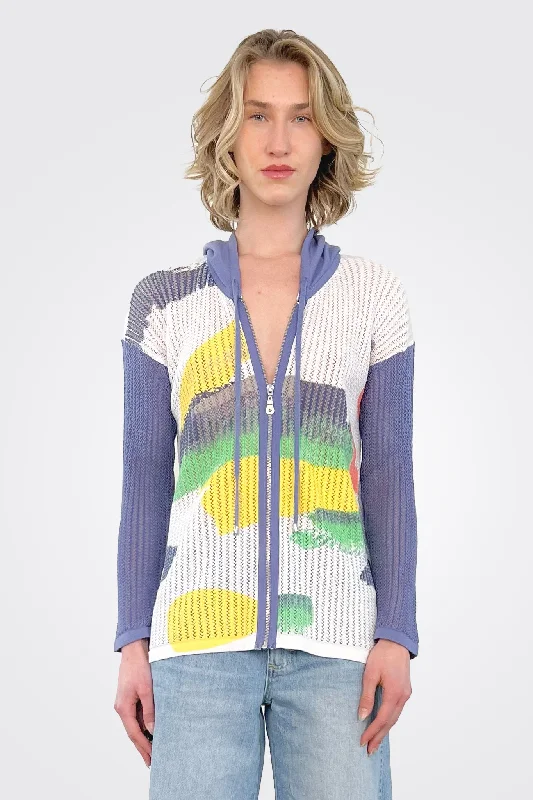 striped women's topsCollage Zip Up Hoodie - Multi