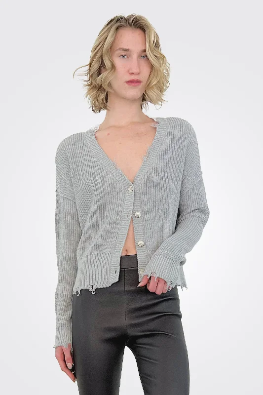 women's tops for those who want to make a bold fashion statement with their choice of topsDistressed Cardigan - Heather Grey