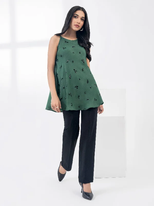 women's tops with built-in brasEmbroidered Silk Top