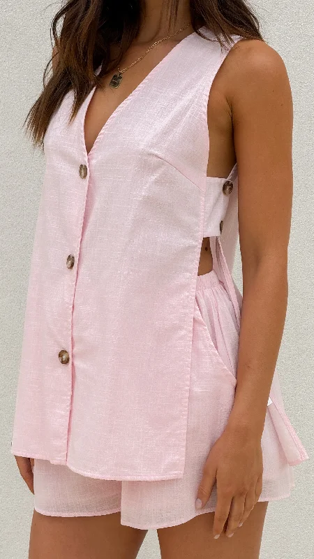 women's tops for those who want to create outfits that reflect their personal style and sense of fashionHayley Vest and Shorts Set - Baby Pink